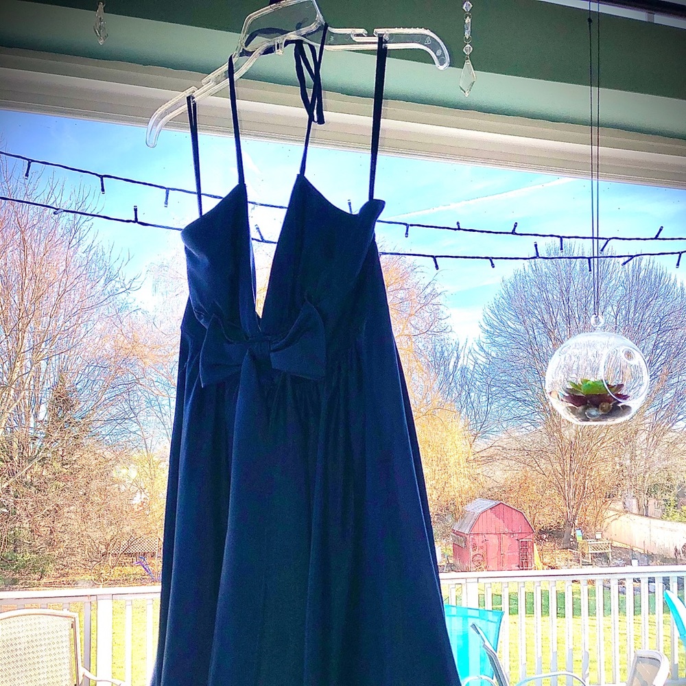 A silky navy blue dress